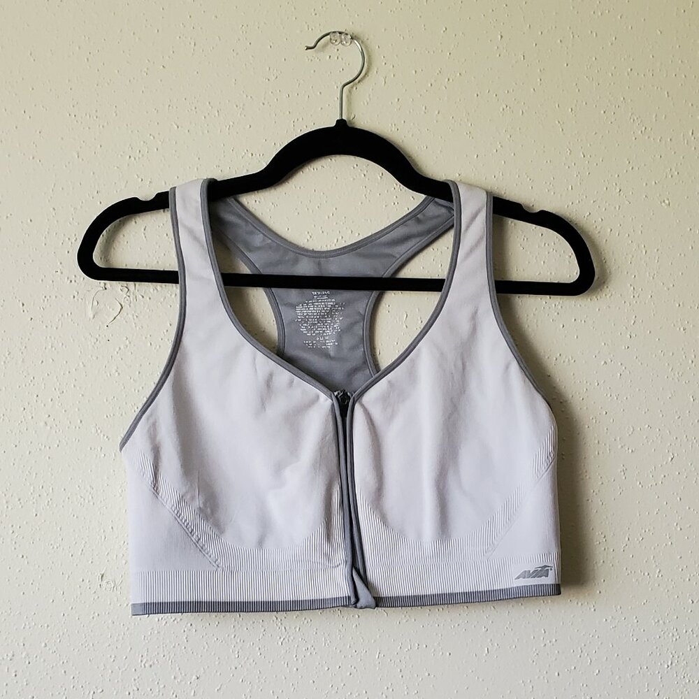 EUC Avia XXXL Zip Front Sports Bra White with Grey